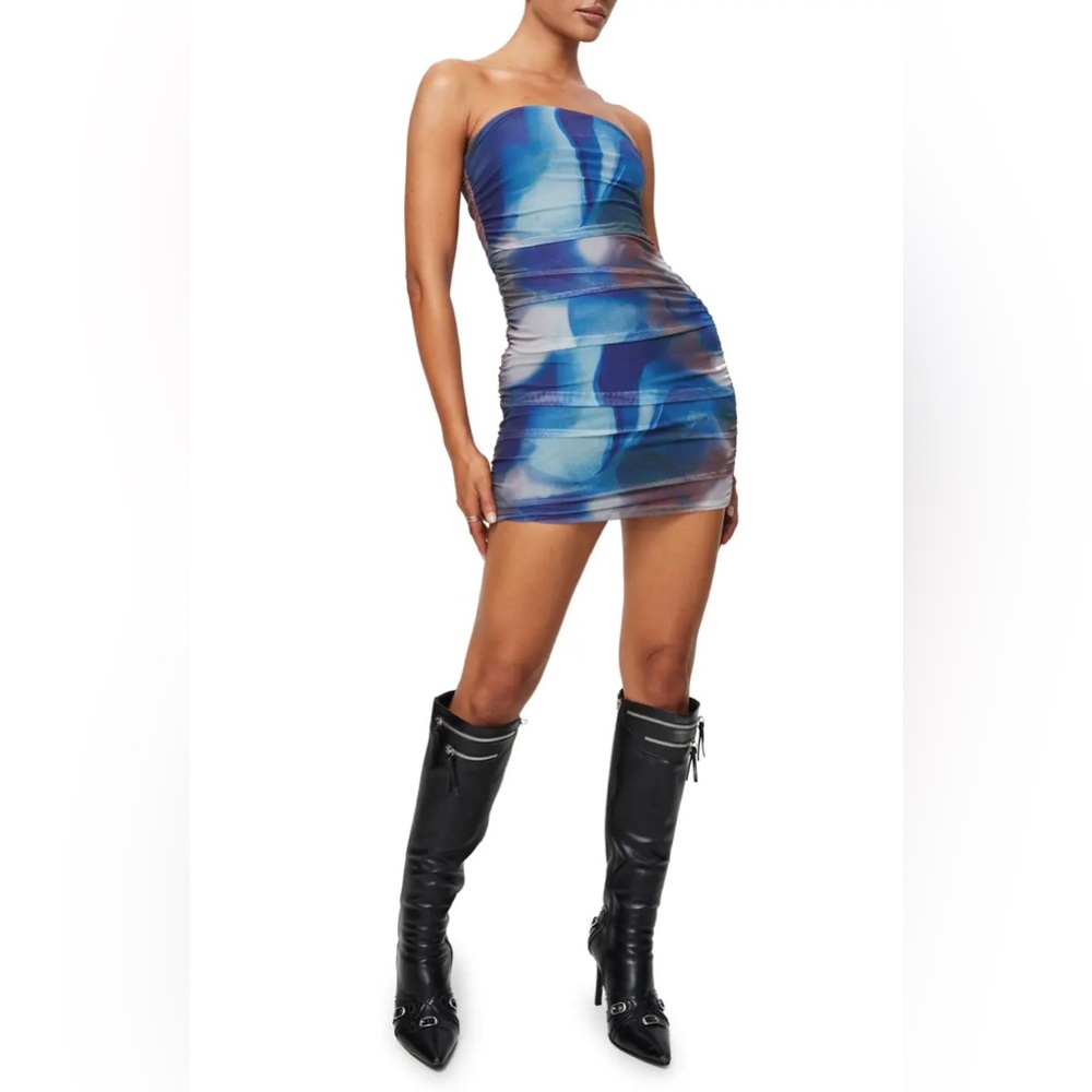 Princess Polly Blue Abstract Strapless Dress